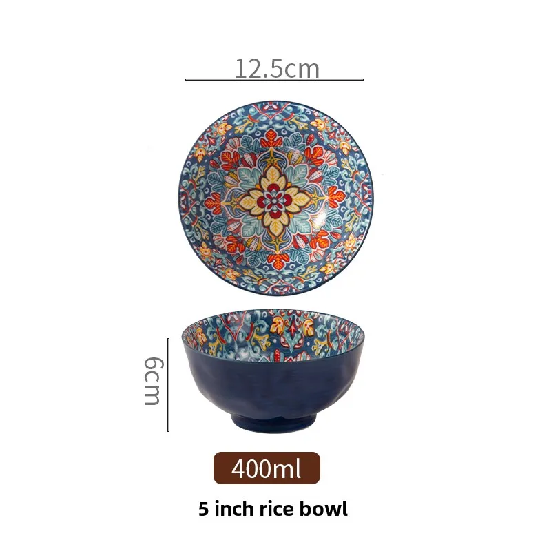Bohemian Ceramic Rice Bowl Retro Noodle Bowl Kitchen Gift - Image 11