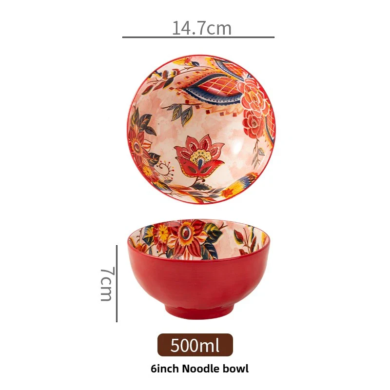 Bohemian Ceramic Rice Bowl Retro Noodle Bowl Kitchen Gift - Image 13