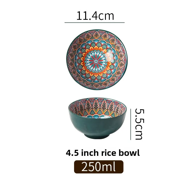 Bohemian Ceramic Rice Bowl Retro Noodle Bowl Kitchen Gift - Image 14