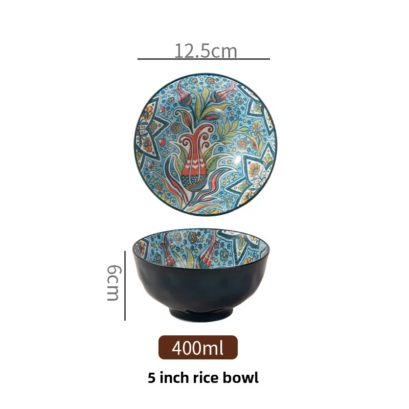 Bohemian Ceramic Rice Bowl Retro Noodle Bowl Kitchen Gift - Image 16