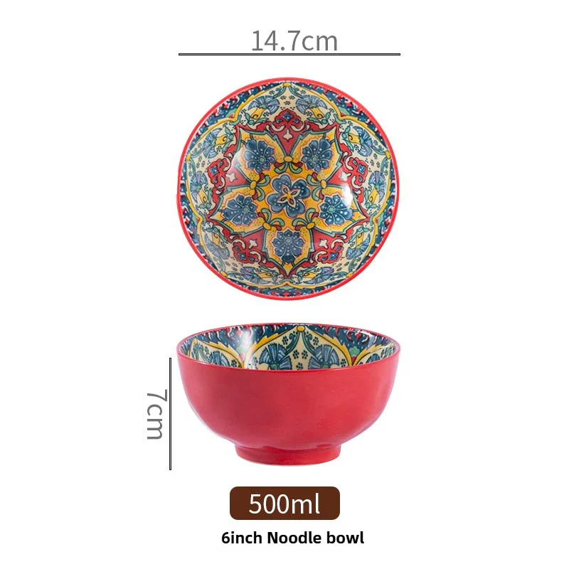 Bohemian Ceramic Rice Bowl Retro Noodle Bowl Kitchen Gift - Image 17