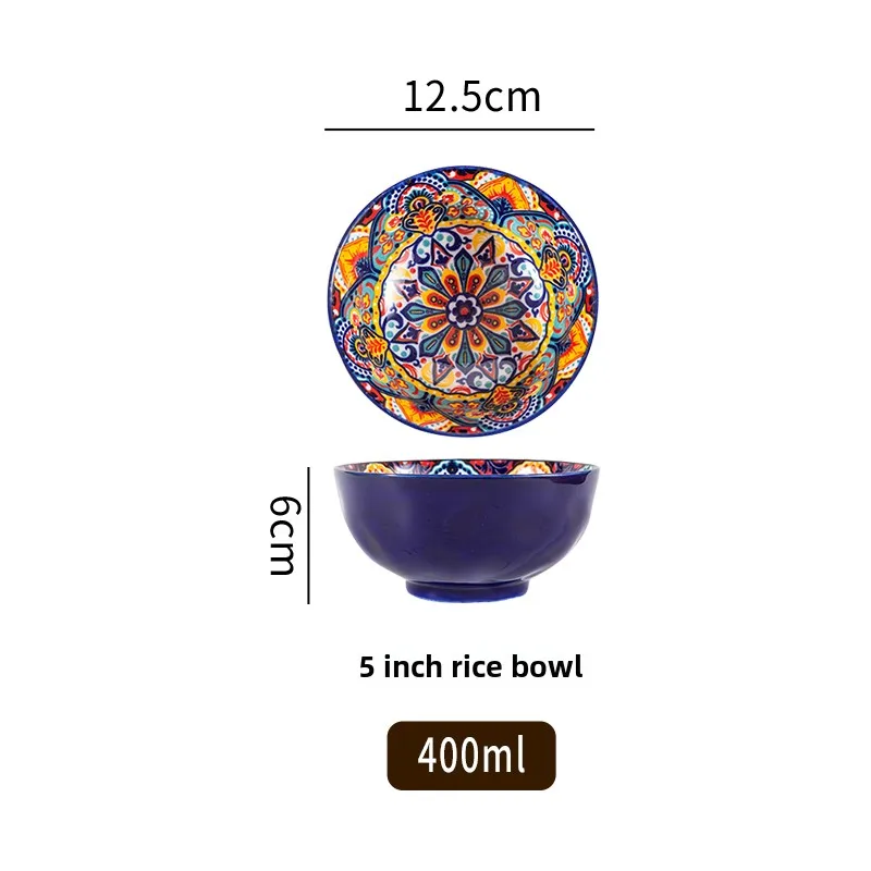 Bohemian Ceramic Rice Bowl Retro Noodle Bowl Kitchen Gift - Image 18