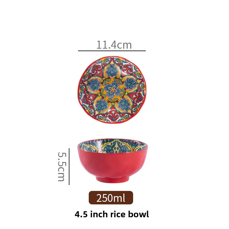 Bohemian Ceramic Rice Bowl Retro Noodle Bowl Kitchen Gift - Image 19