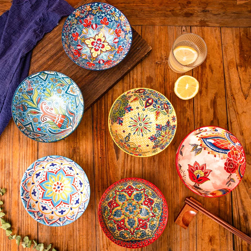 Bohemian Ceramic Rice Bowl Retro Noodle Bowl Kitchen Gift - Image 2