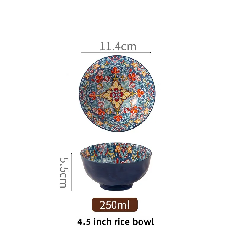 Bohemian Ceramic Rice Bowl Retro Noodle Bowl Kitchen Gift - Image 20