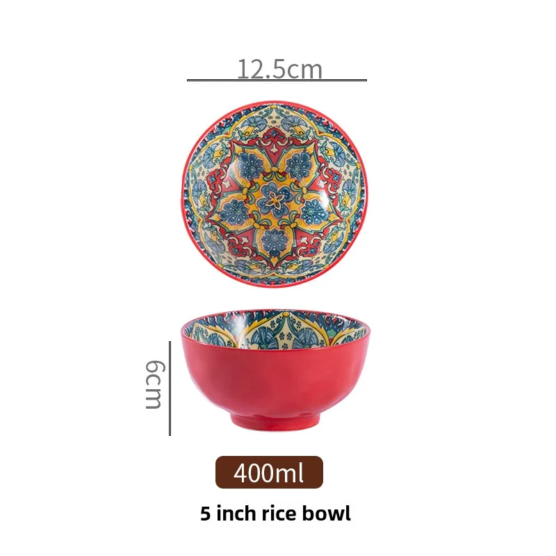 Bohemian Ceramic Rice Bowl Retro Noodle Bowl Kitchen Gift - Image 22