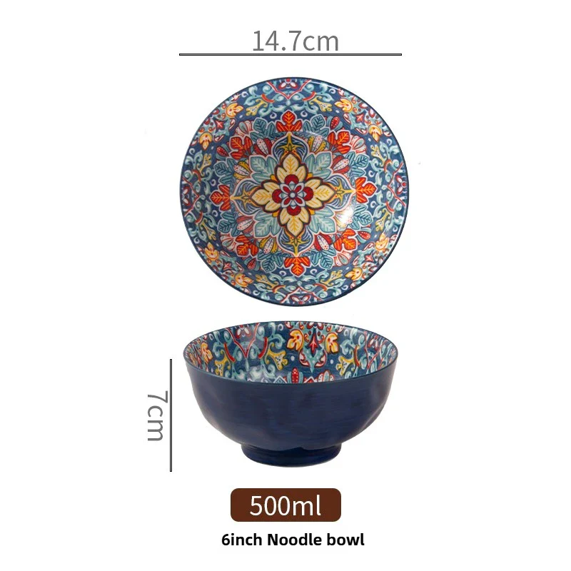 Bohemian Ceramic Rice Bowl Retro Noodle Bowl Kitchen Gift - Image 23