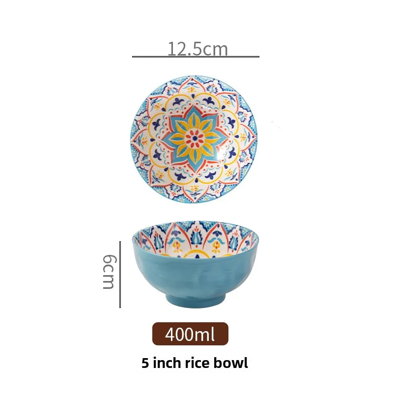 Bohemian Ceramic Rice Bowl Retro Noodle Bowl Kitchen Gift - Image 24