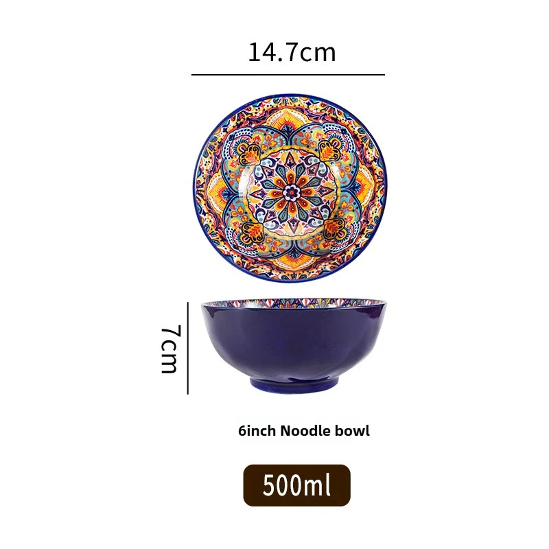Bohemian Ceramic Rice Bowl Retro Noodle Bowl Kitchen Gift - Image 25