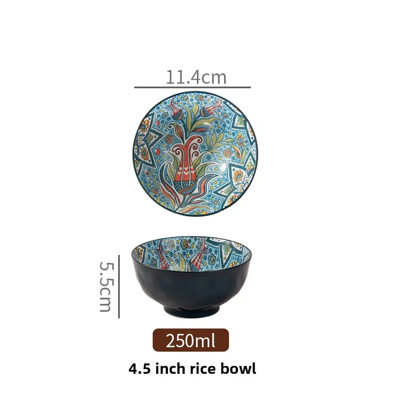 Bohemian Ceramic Rice Bowl Retro Noodle Bowl Kitchen Gift - Image 27