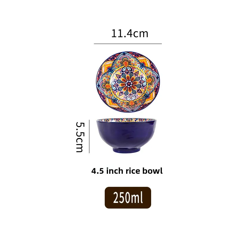 Bohemian Ceramic Rice Bowl Retro Noodle Bowl Kitchen Gift - Image 28