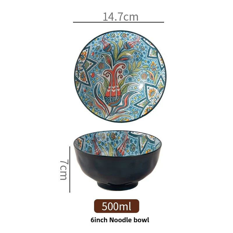 Bohemian Ceramic Rice Bowl Retro Noodle Bowl Kitchen Gift - Image 29