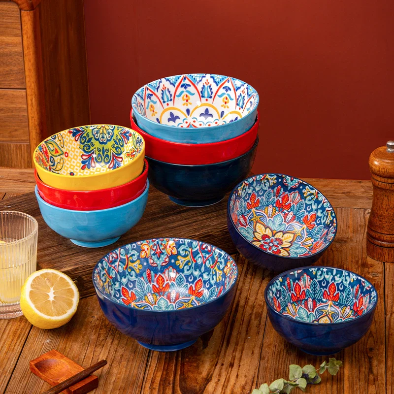 Bohemian Ceramic Rice Bowl Retro Noodle Bowl Kitchen Gift - Image 3