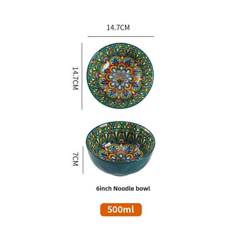 Bohemian Ceramic Rice Bowl Retro Noodle Bowl Kitchen Gift - Image 30