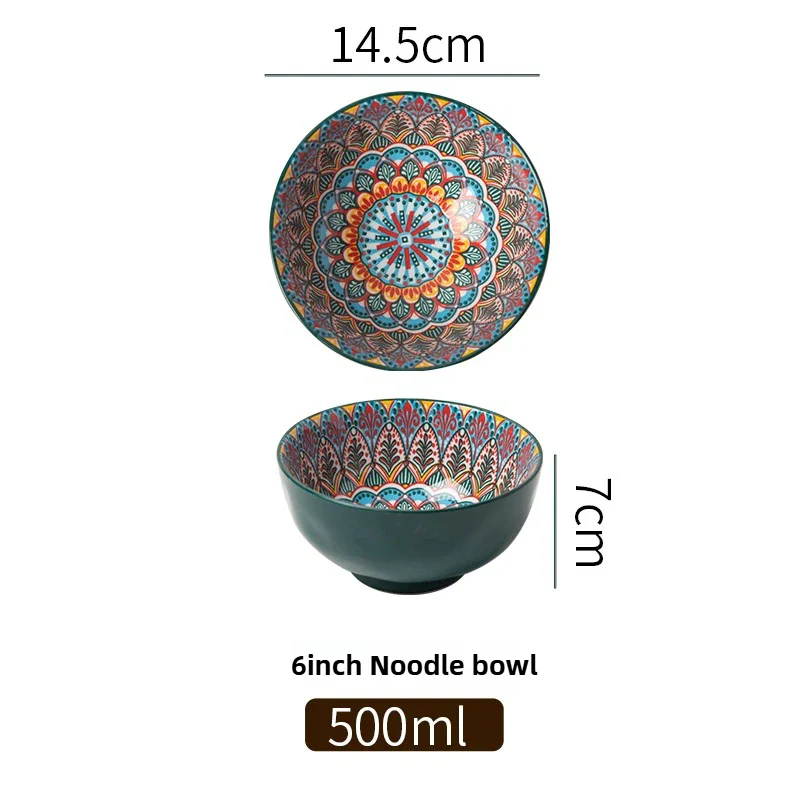 Bohemian Ceramic Rice Bowl Retro Noodle Bowl Kitchen Gift - Image 32