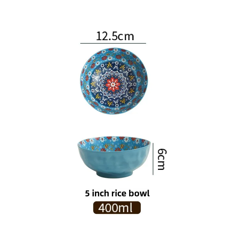 Bohemian Ceramic Rice Bowl Retro Noodle Bowl Kitchen Gift - Image 35