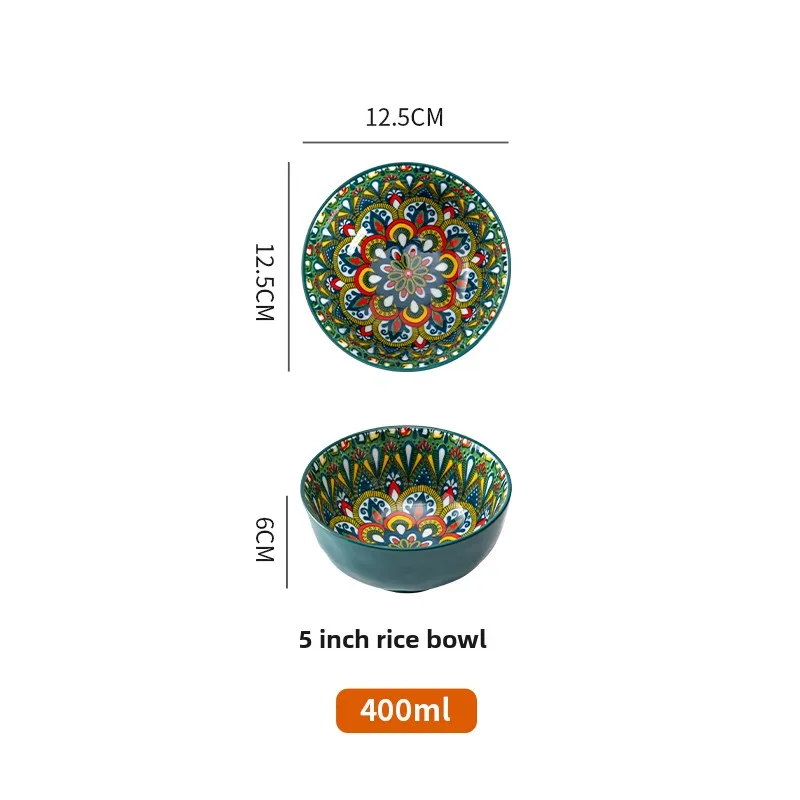 Bohemian Ceramic Rice Bowl Retro Noodle Bowl Kitchen Gift - Image 36