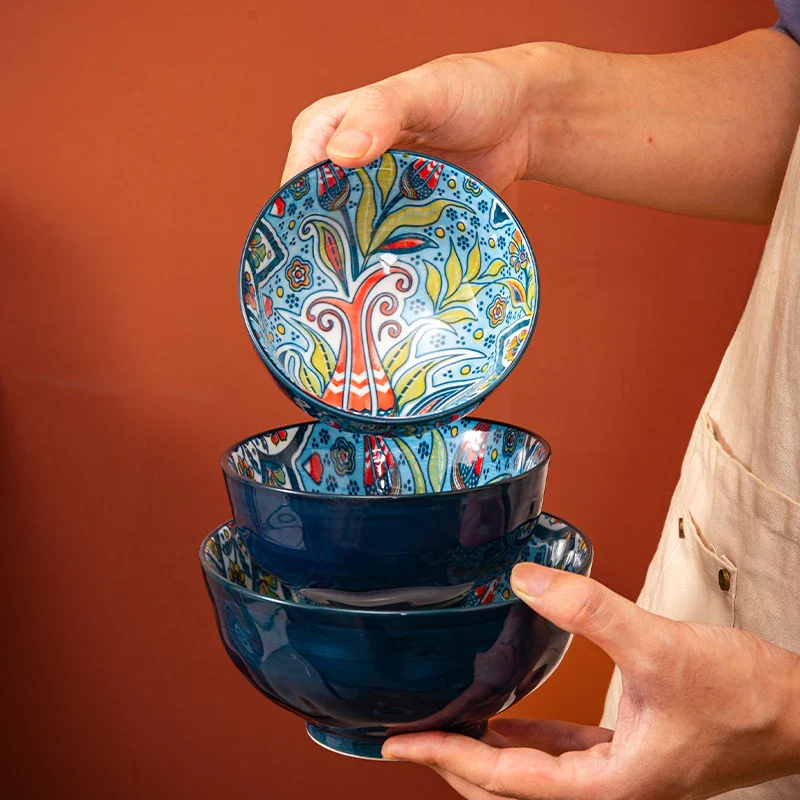 Bohemian Ceramic Rice Bowl Retro Noodle Bowl Kitchen Gift - Image 4