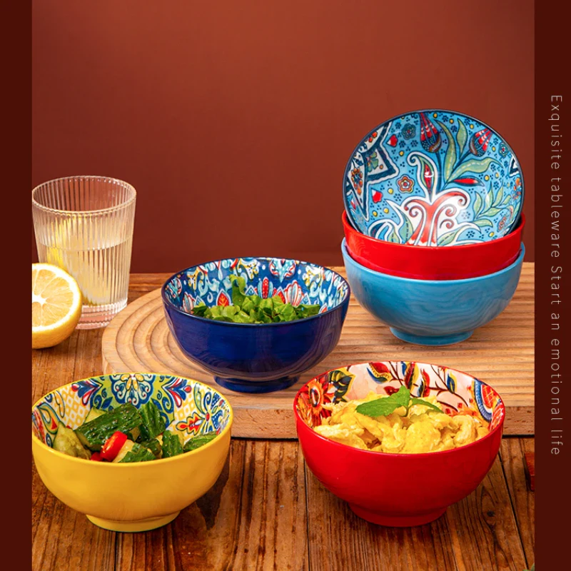 Bohemian Ceramic Rice Bowl Retro Noodle Bowl Kitchen Gift - Image 5