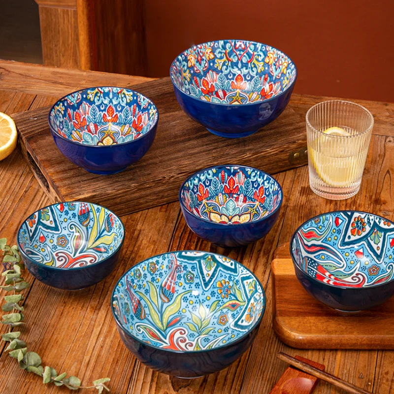 Bohemian Ceramic Rice Bowl Retro Noodle Bowl Kitchen Gift - Image 6