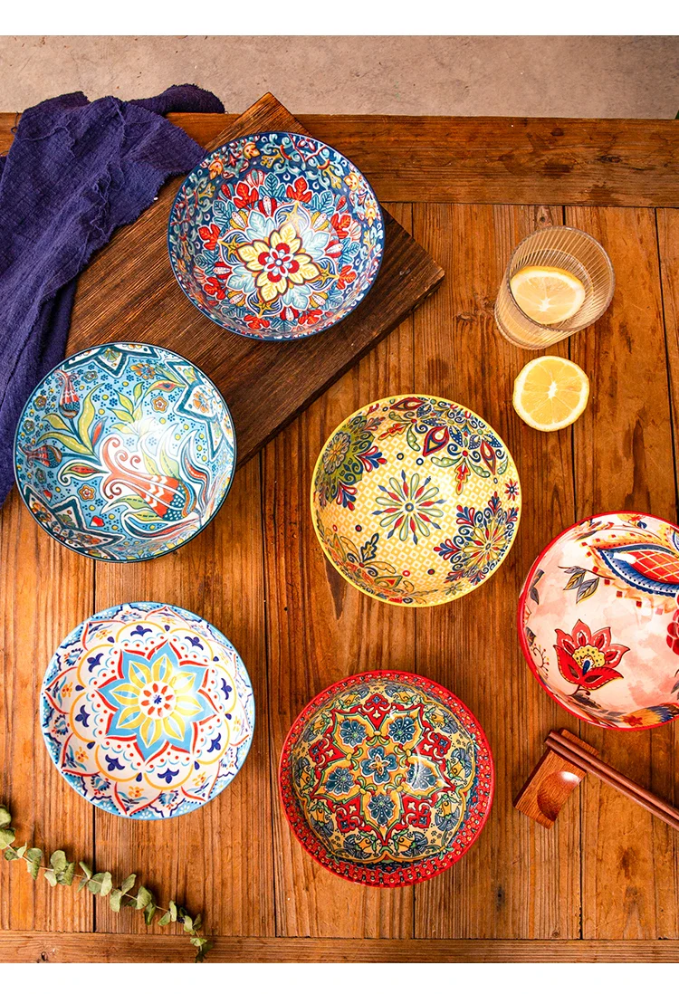 Bohemian Ceramic Rice Bowl Retro Noodle Bowl Kitchen Gift - Image 7