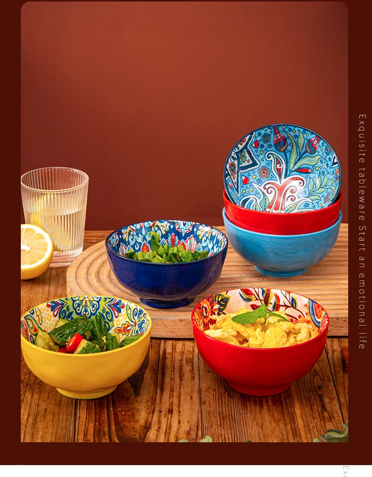 Bohemian Ceramic Rice Bowl Retro Noodle Bowl Kitchen Gift - Image 9