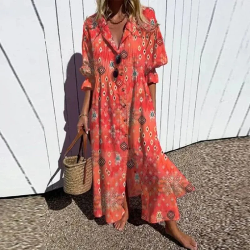 Boho Floral Maxi Dress for Women, Elegant Deep V-Neck Long Dress with Flowy Silhouette, Lightweight Summer Style - Image 3