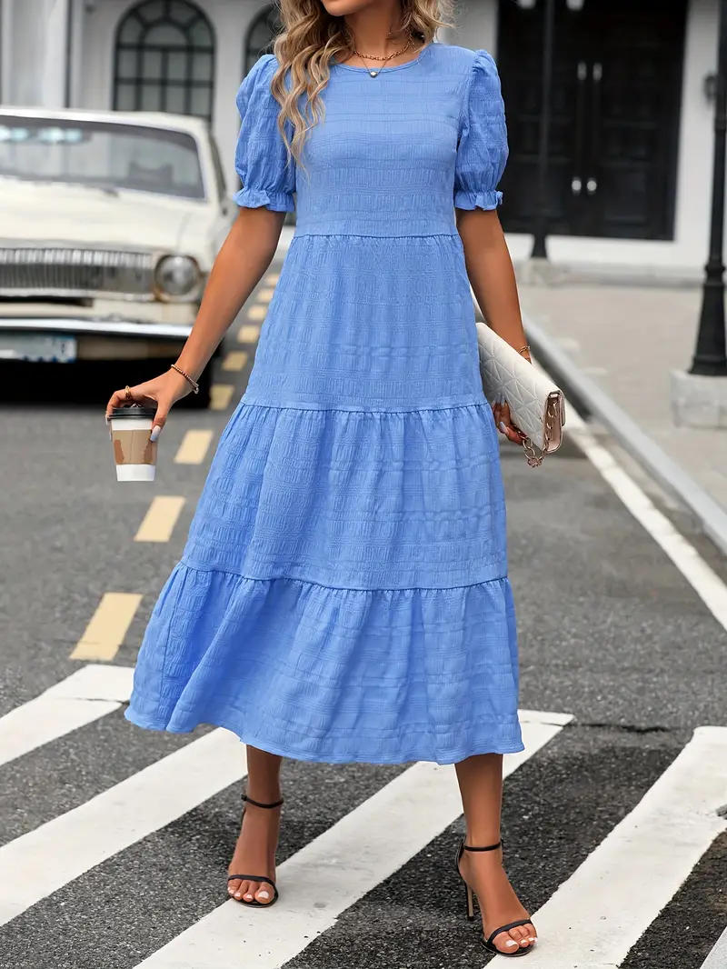 Boho Women's Dress with Puffed Sleeves, Gathered Design, Breathable Fabric, Available in Multiple Colors - Image 10