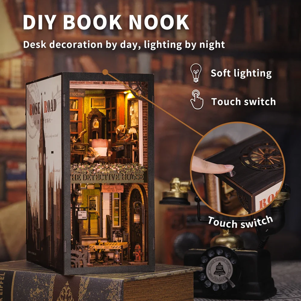 Book Nook 3D Puzzle Doll House Kit with Touch Light - Image 2