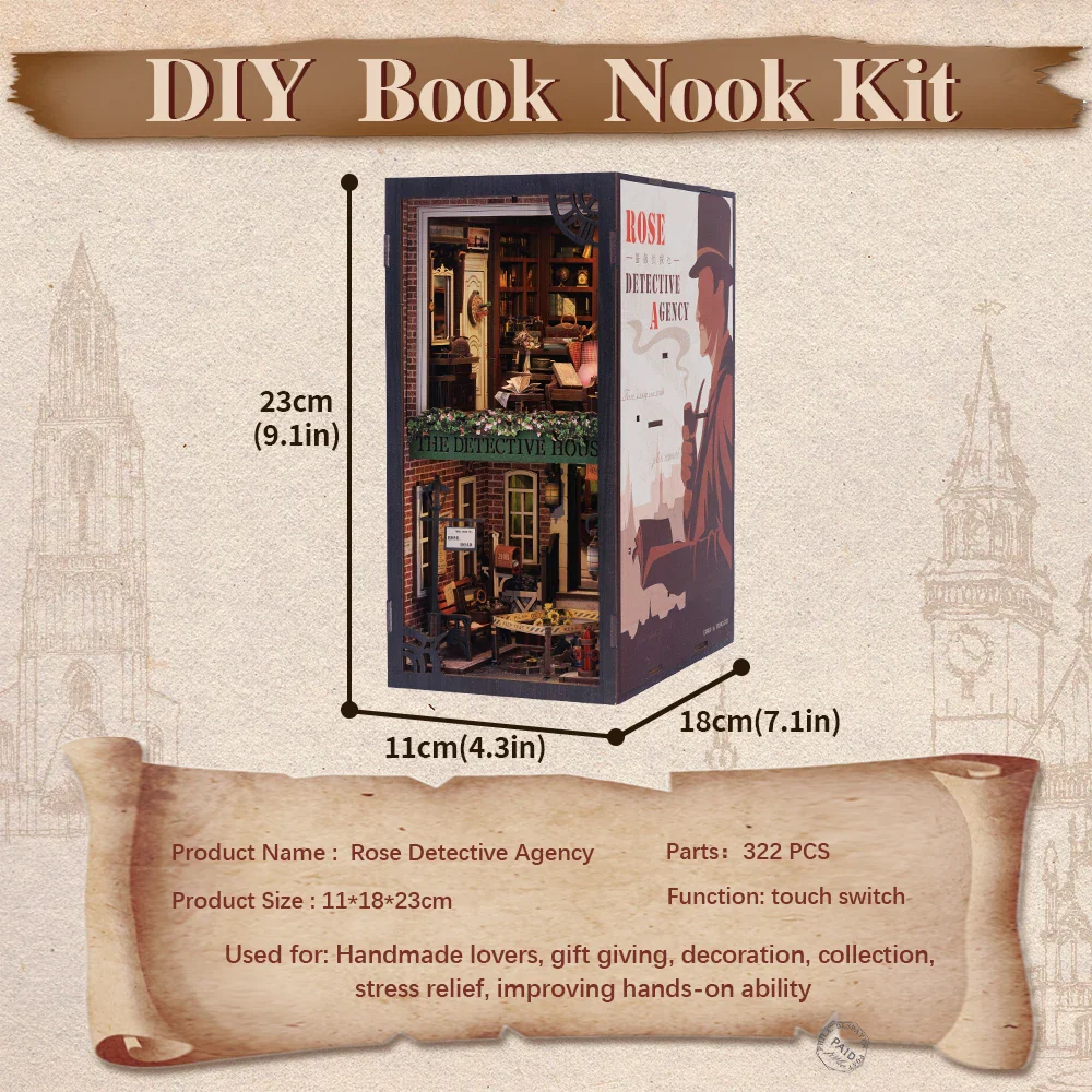 Book Nook 3D Puzzle Doll House Kit with Touch Light - Image 6