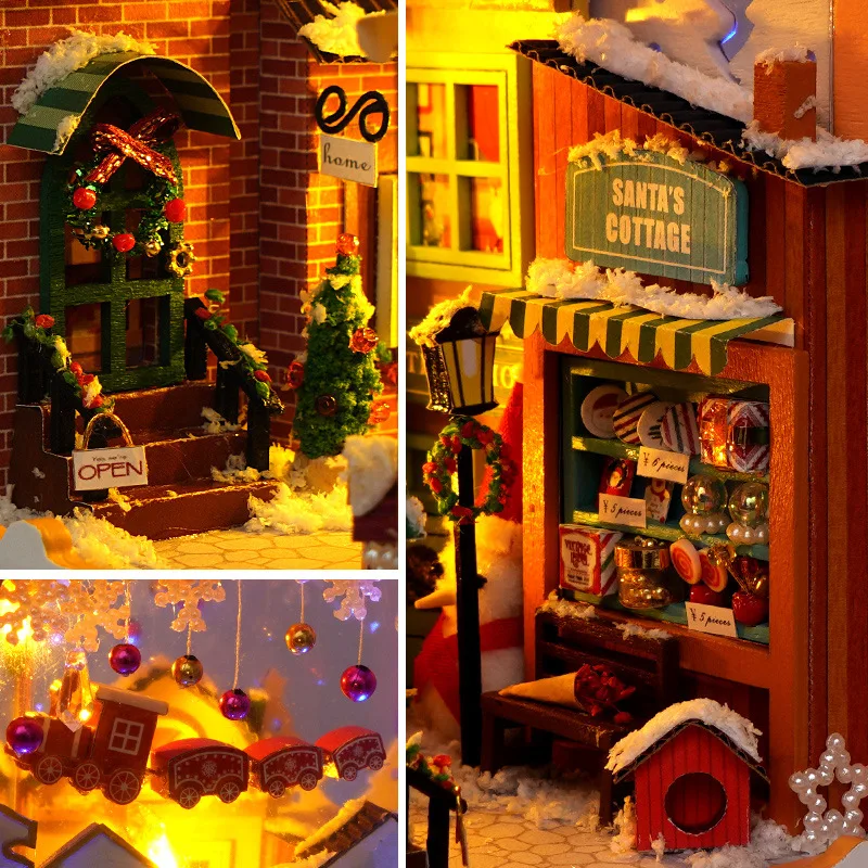 Book Nook Miniature DIY Hut Christmas Cabin Dollhouse Insert Creative Puzzle Gift - Image 4