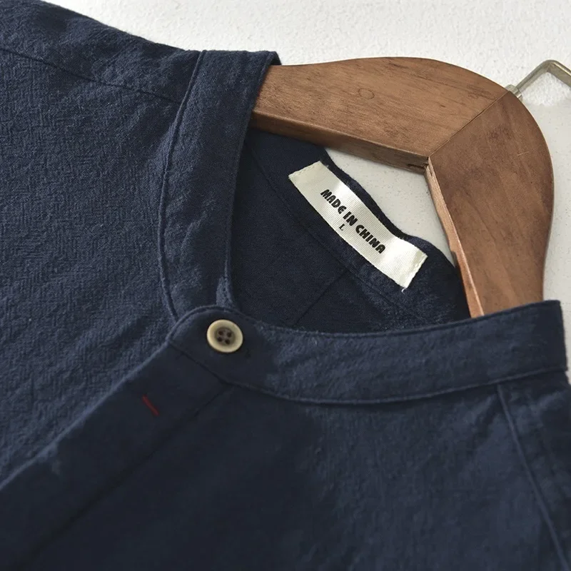 Breathable Cotton Linen Shirt High End Loose Fit, Short Sleeves Half-Open Collar - Image 3