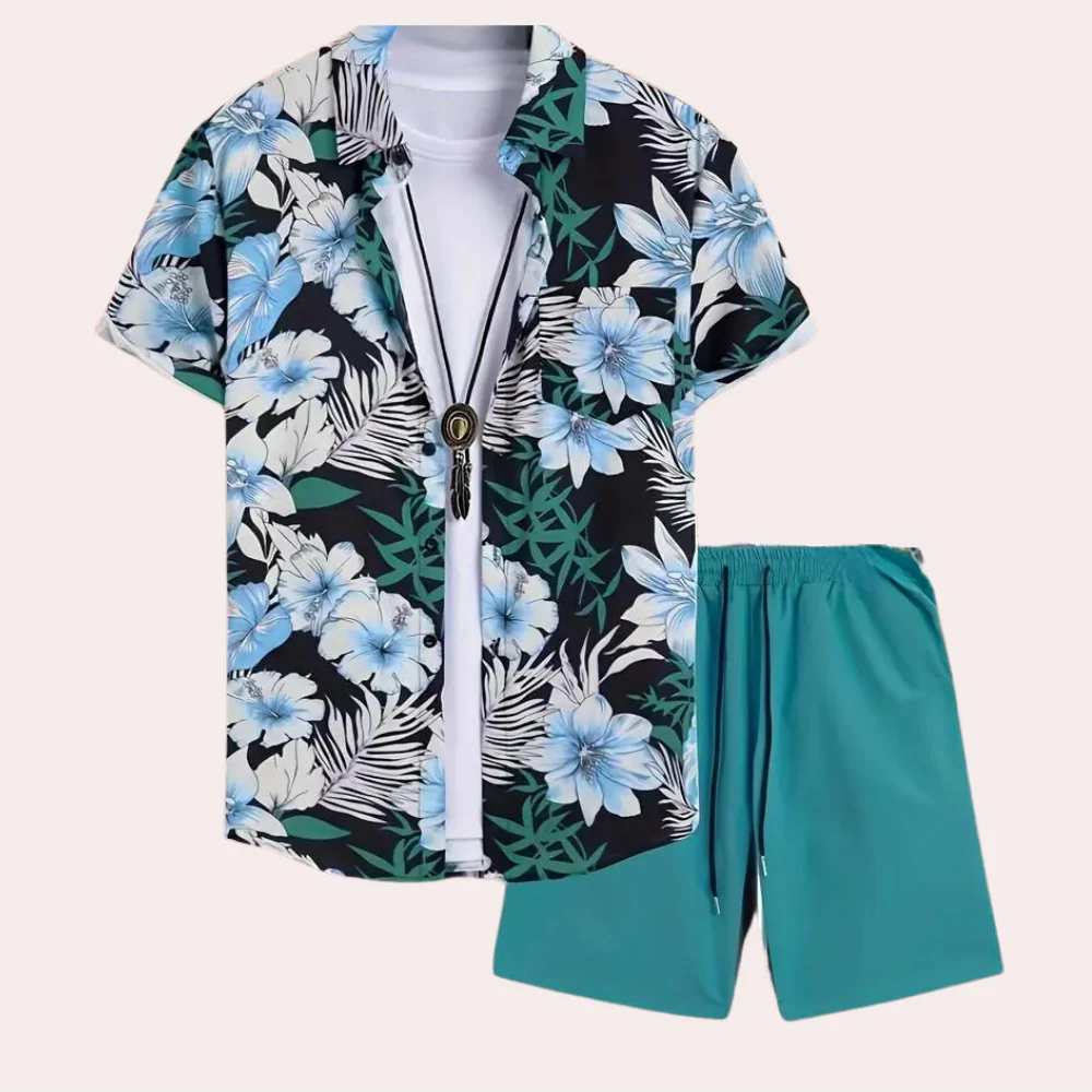Breathable men’s floral set – short sleeve shirt and shorts, lightweight cotton, ideal for spring and summer - Image 2