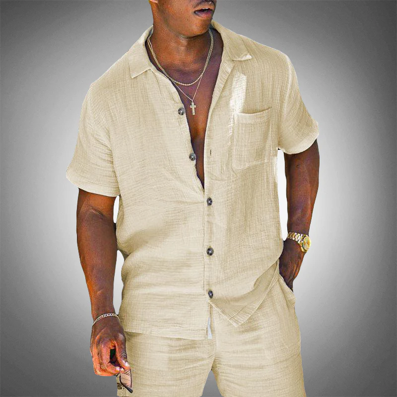 Breathable men's shirt and shorts set – slim fit, lightweight fabric, for weddings and formal occasions - Image 3