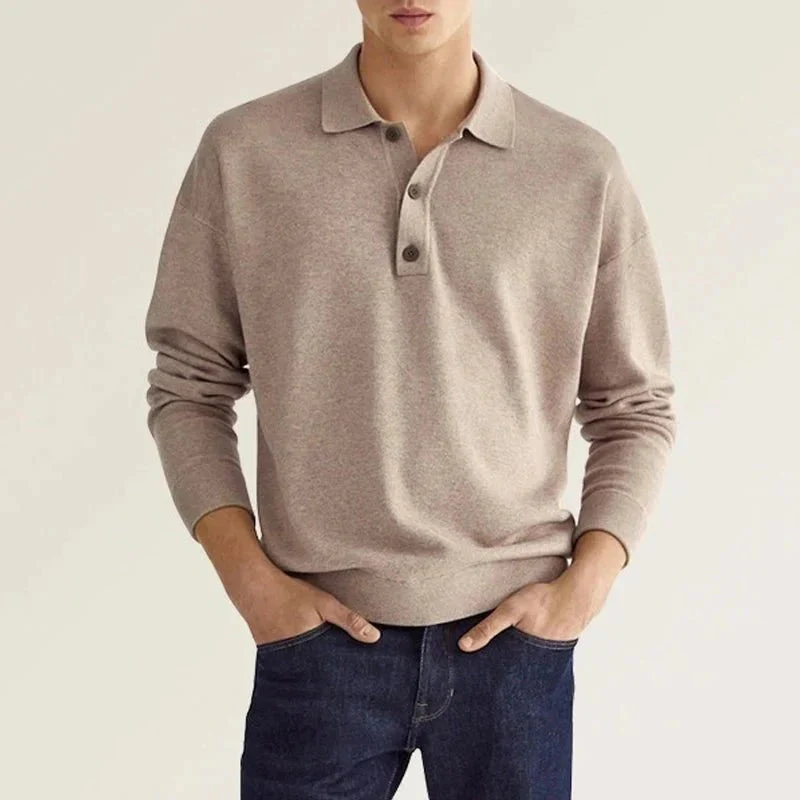 Breathable men’s long sleeve polo shirt – casual fit, 100% cotton, for summer - Image 3