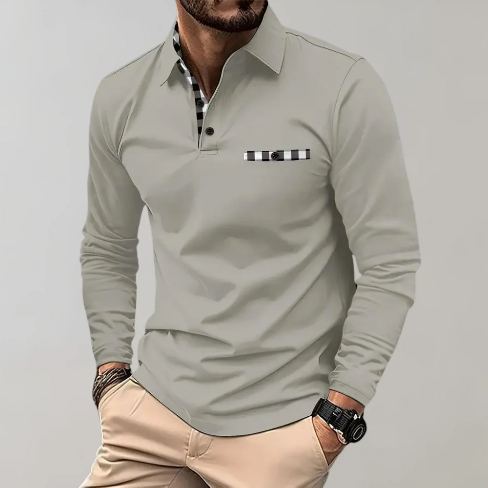 Breathable men’s long sleeve polo shirt – classic design, soft fabric, for summer - Image 10