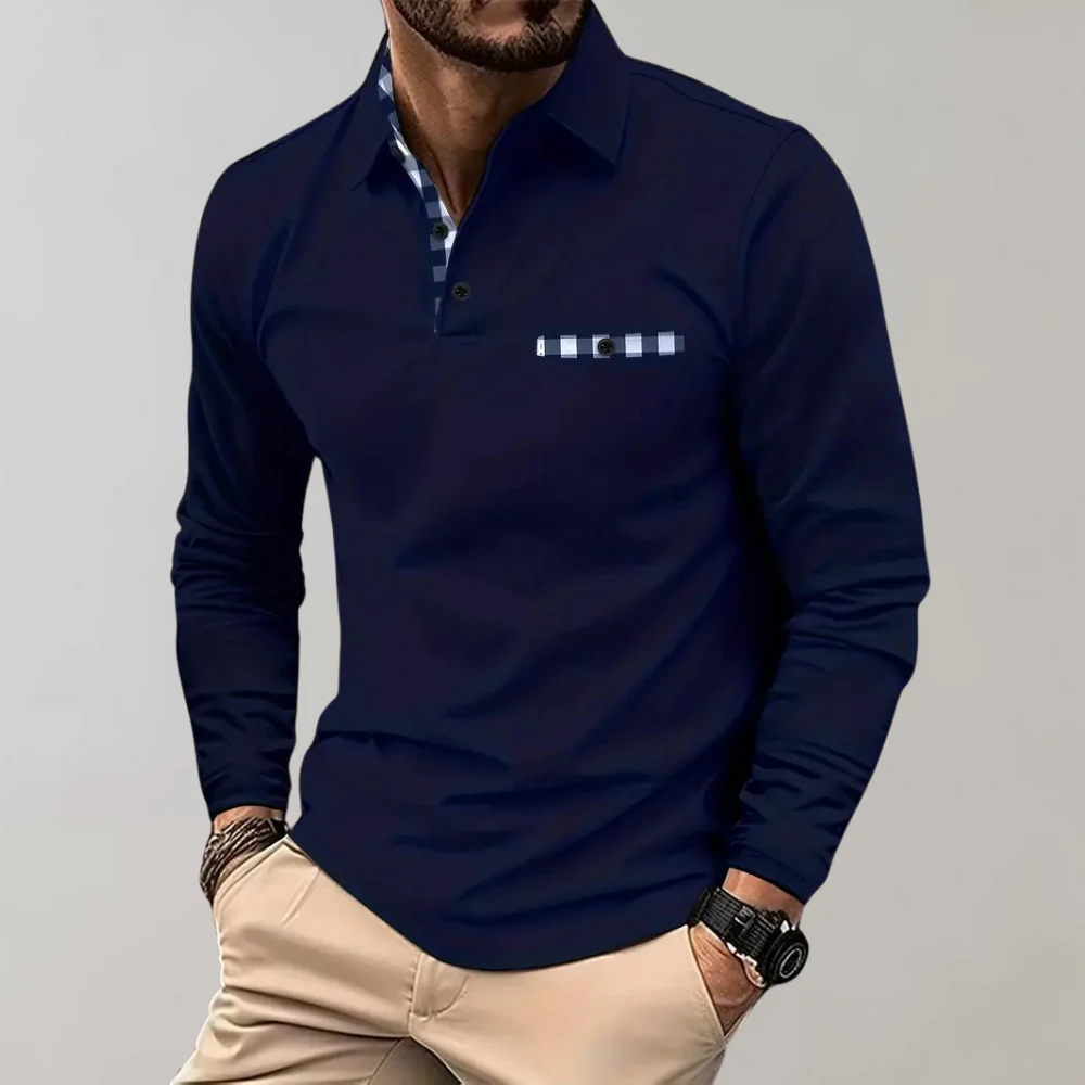 Breathable men’s long sleeve polo shirt – classic design, soft fabric, for summer - Image 6