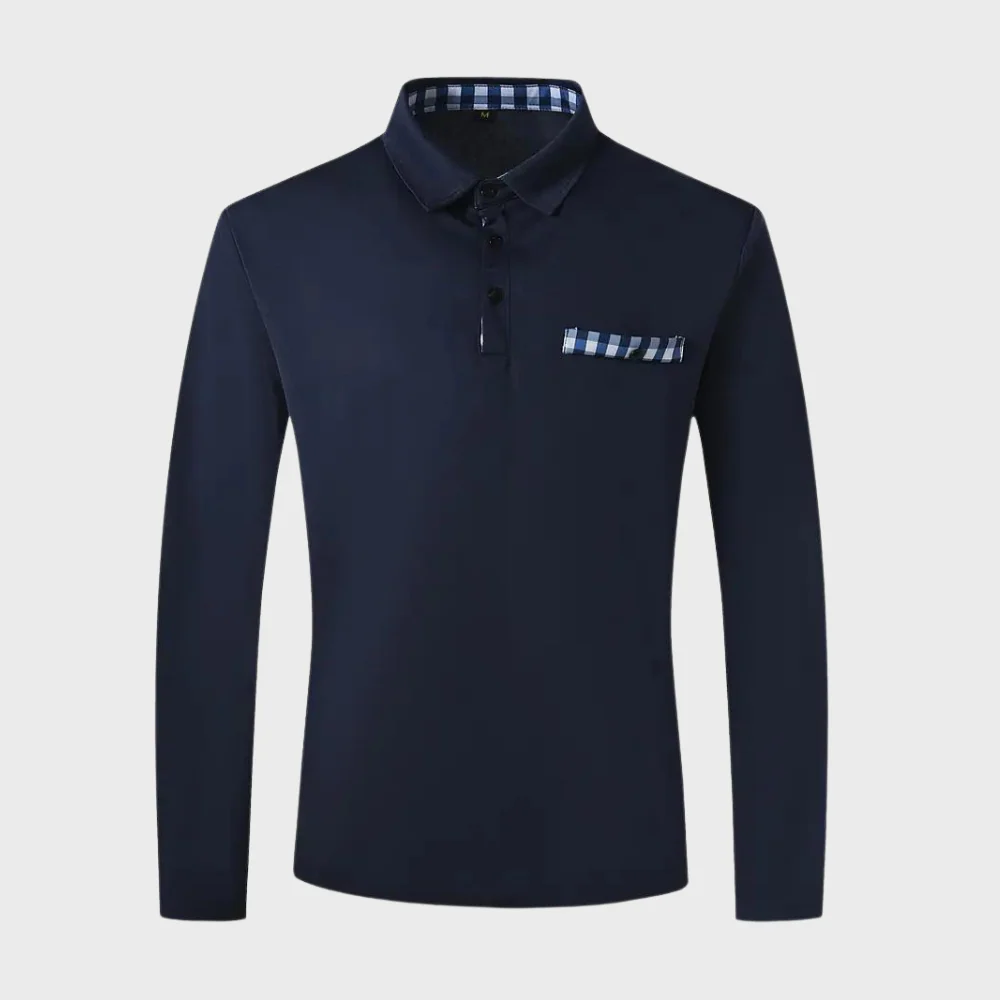 Breathable men’s long sleeve polo shirt – classic design, soft fabric, for summer - Image 7