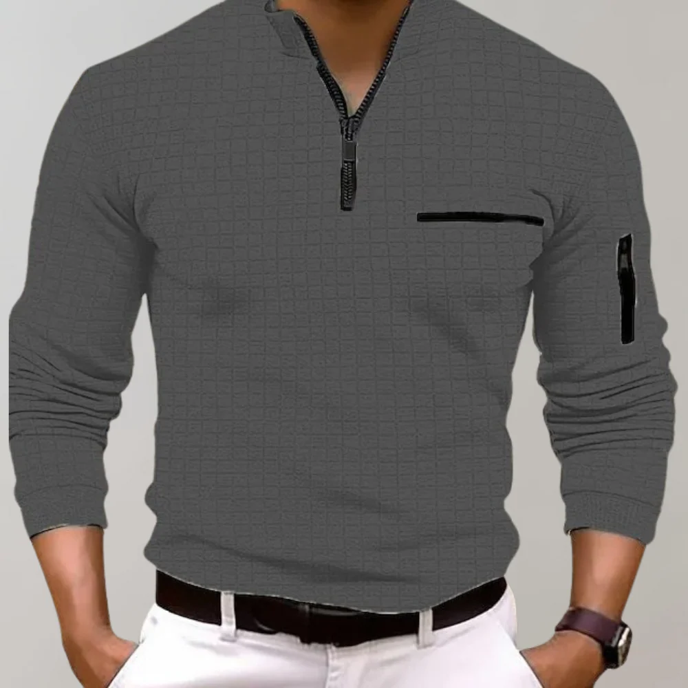 Breathable men's long sleeve polo shirt – classic fit, cotton, for casual and office wear - Image 3