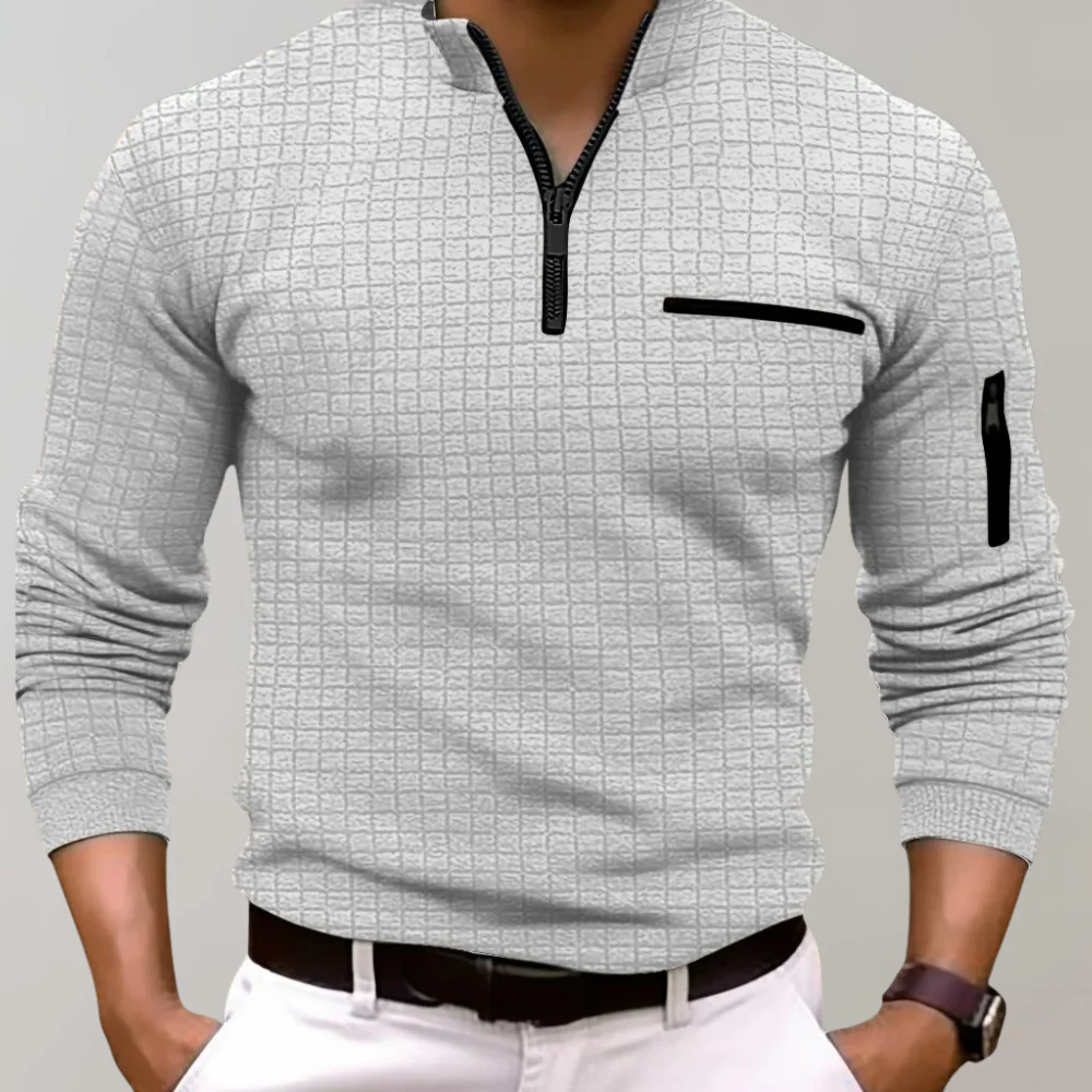 Breathable men's long sleeve polo shirt – classic fit, cotton, for casual and office wear - Image 4