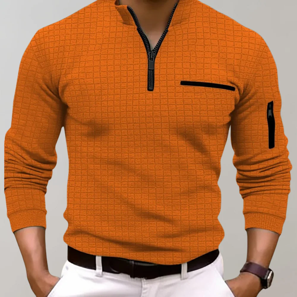 Breathable men's long sleeve polo shirt – classic fit, cotton, for casual and office wear - Image 5