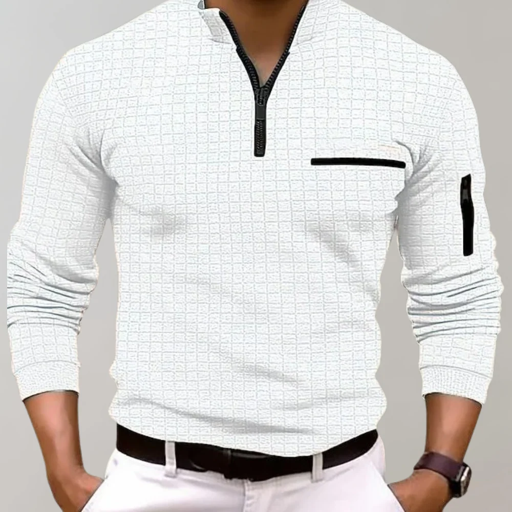 Breathable men's long sleeve polo shirt – classic fit, cotton, for casual and office wear - Image 6