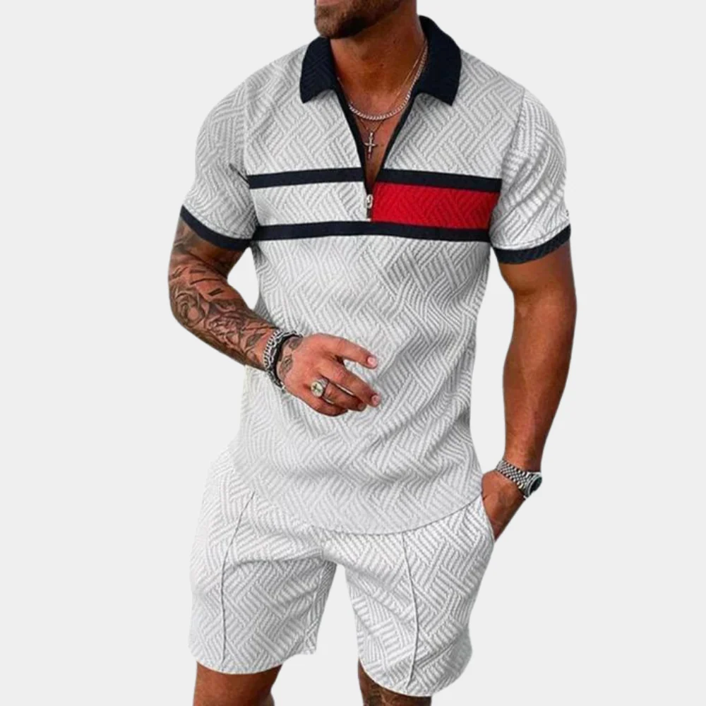 Breathable men's loungewear set – polo and shorts, high-quality fabric, for relaxed days