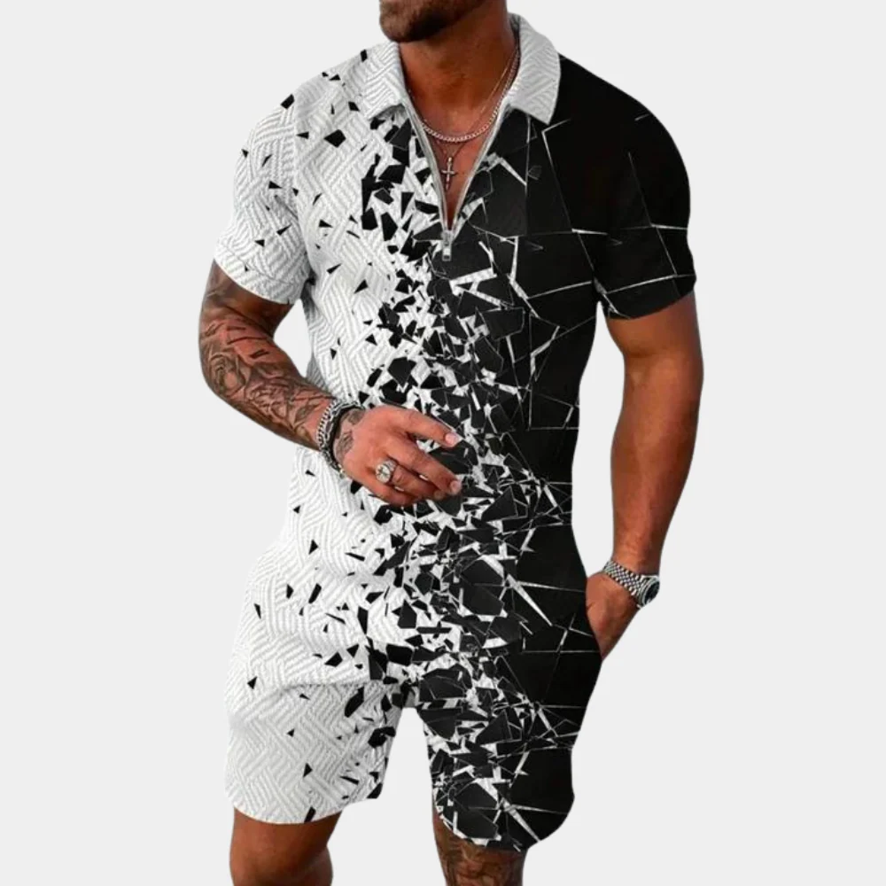 Breathable men's loungewear set – polo and shorts, high-quality fabric, for relaxed days - Image 2