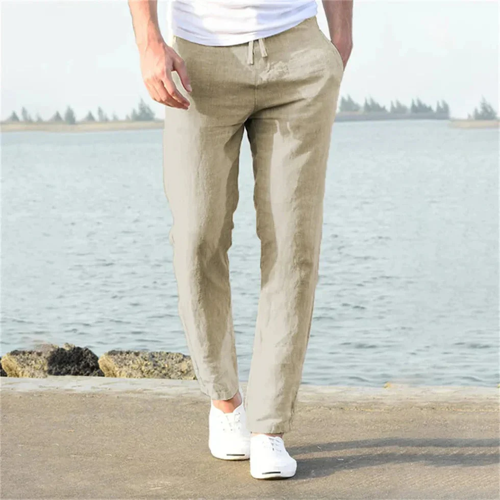 Breathable men's luxury linen pants – modern fit, cotton blend, for casual or semi-formal occasions