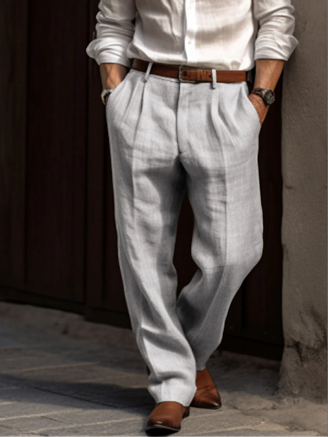 Breathable men's pleated linen trousers – classic design, linen-cotton blend, for casual and formal occasions - Image 2