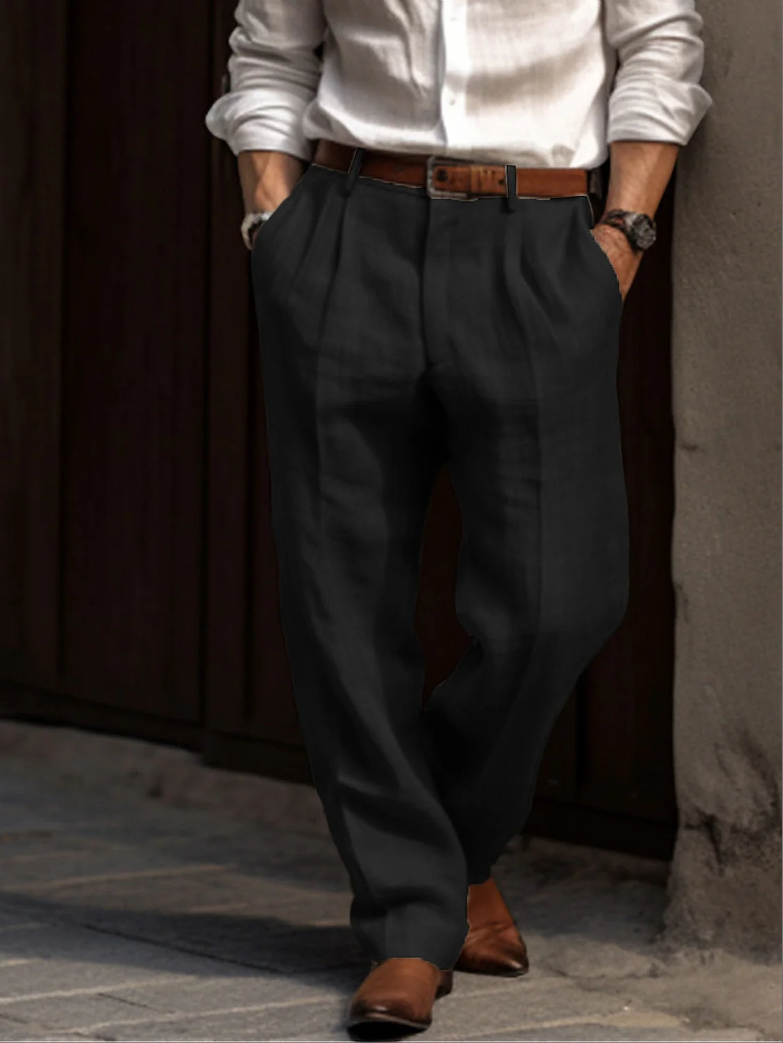 Breathable men's pleated linen trousers – classic design, linen-cotton blend, for casual and formal occasions - Image 4