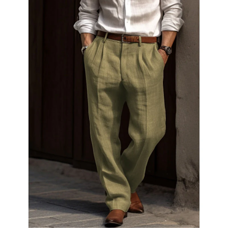 Breathable men's pleated linen trousers – classic design, linen-cotton blend, for casual and formal occasions - Image 5