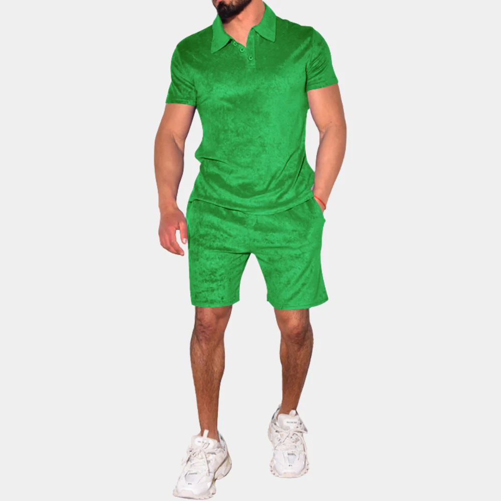 Breathable men's polo and shorts set – slim fit, high-quality fabric, for summer activities - Image 3