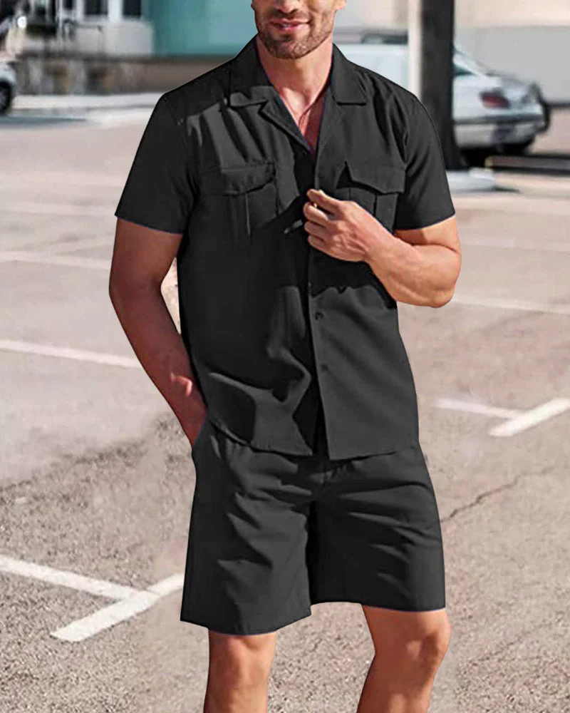 Breathable men’s polo set – short-sleeve shirt and shorts, cotton, for everyday wear
